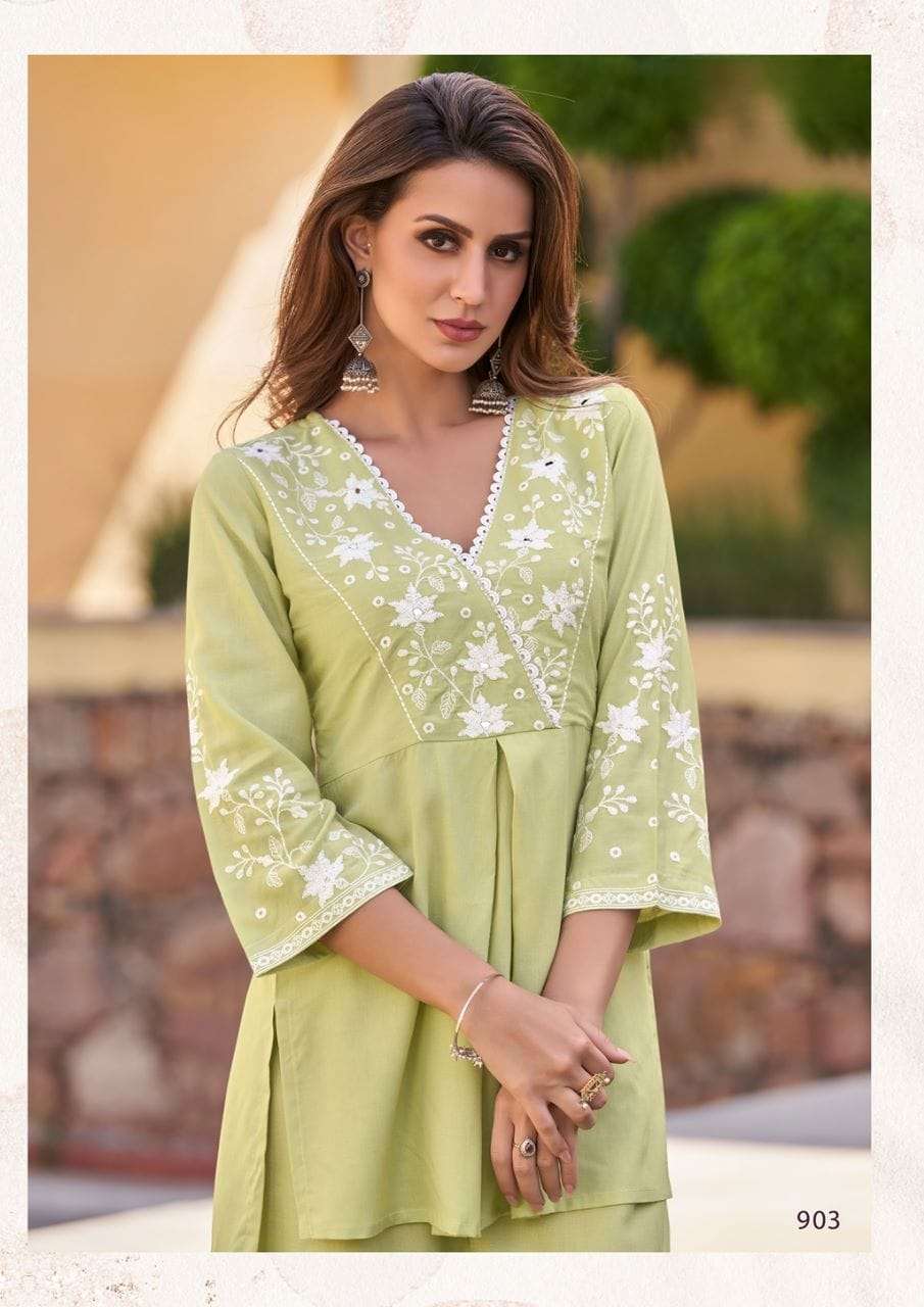 VINTAGE HEAVY RAYON SUPER HIT CO-ORD SET WITH WHITE EMBROIDERY WORK BY S3FOREVER 903 C (2)